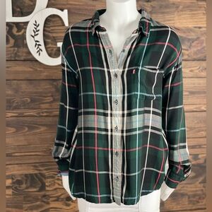 Levi’s | Sydney‎ One Pocket Plaid Flannel Button Up Windowpane Plaid Boyfriend